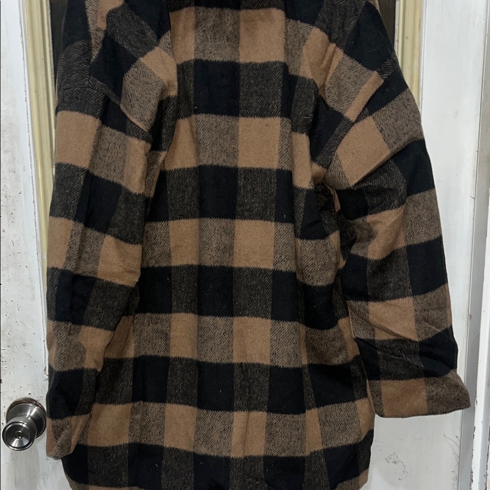 NWT Mud Pie Black and Tan Plaid Cape with Fringe